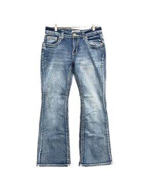 T&Y Fashion Womens Bootcut Jeans 12 Mid Rise Cross Pocket Rhinestone Western